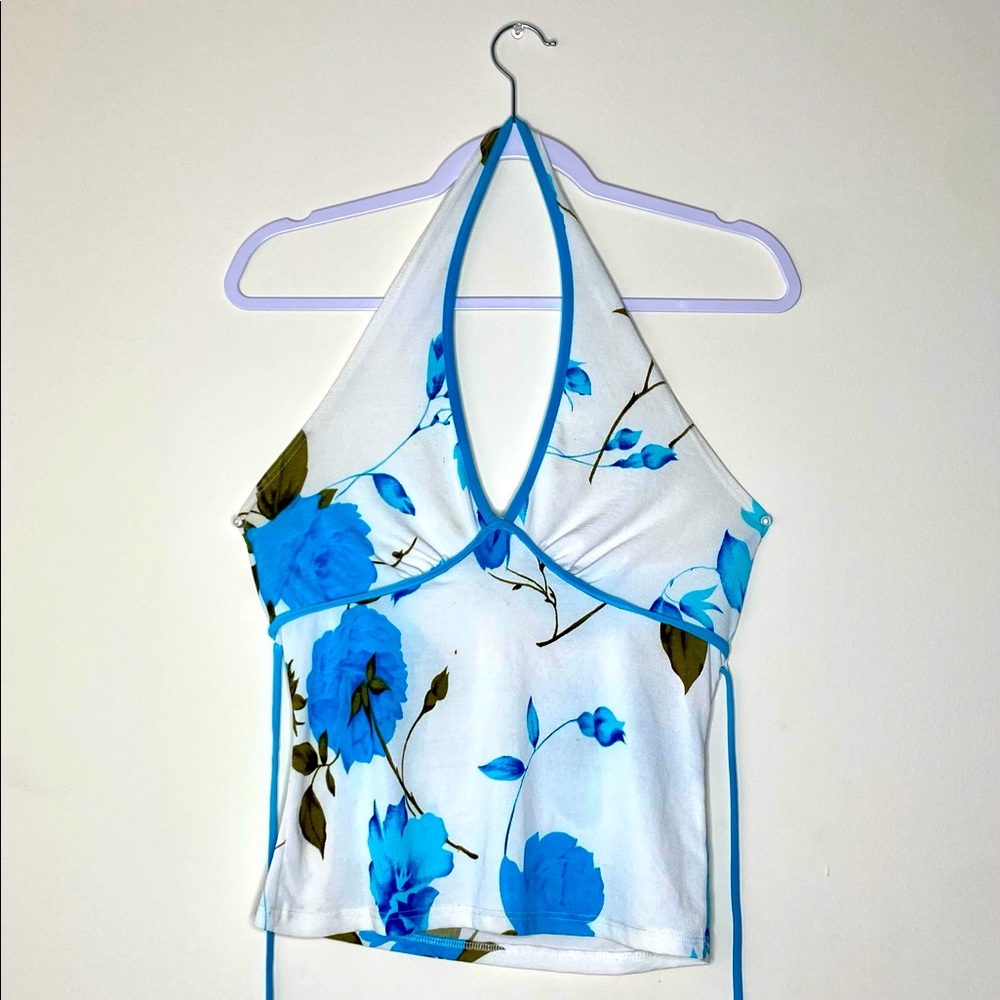 Floral halter top with open back